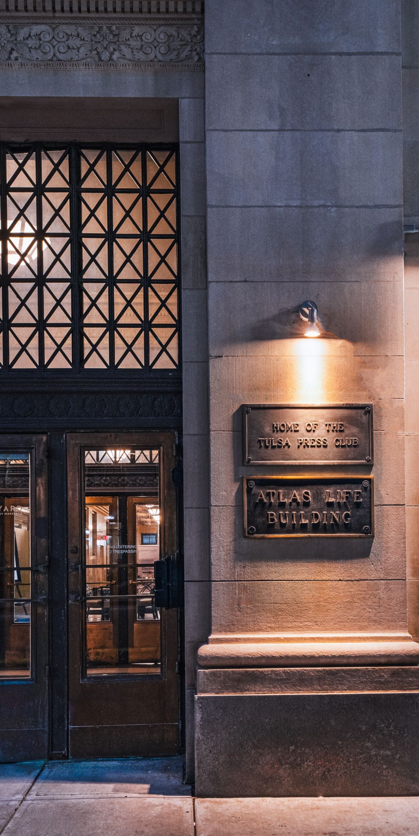 Hotel entrance at night
