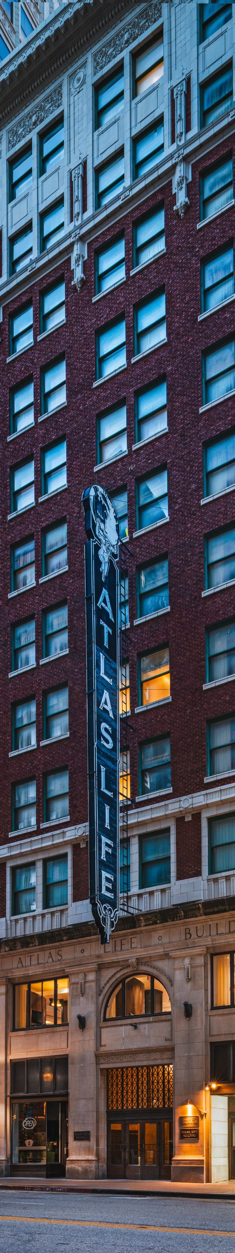 Exterior, street view of hotel at dusk