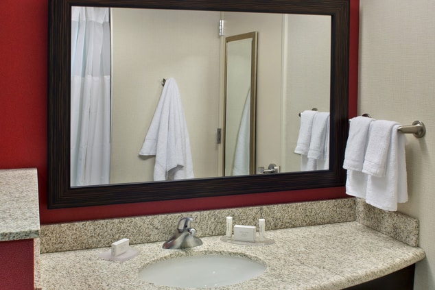 sink, amenities, mirror, hand towels