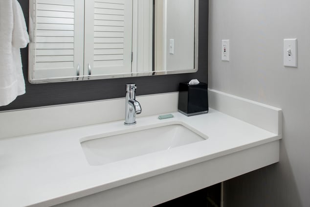 bathroom sink with large mirror and closet space