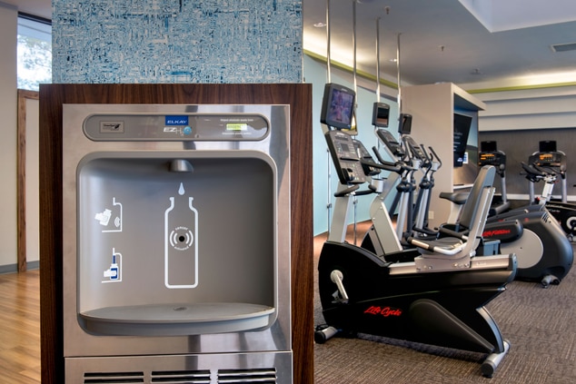 fitness bikes and water bottle refill station.
