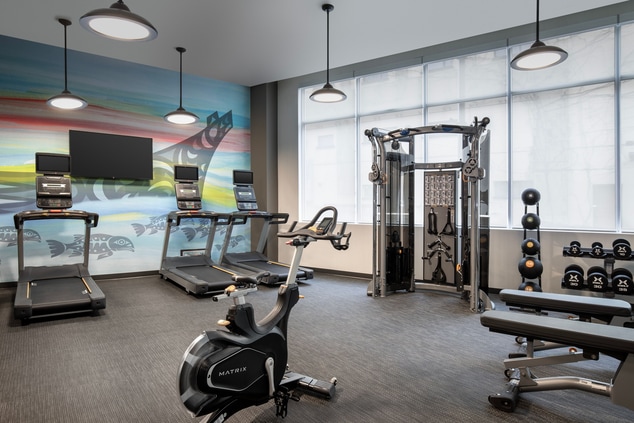 Fitness center with treadmills bike