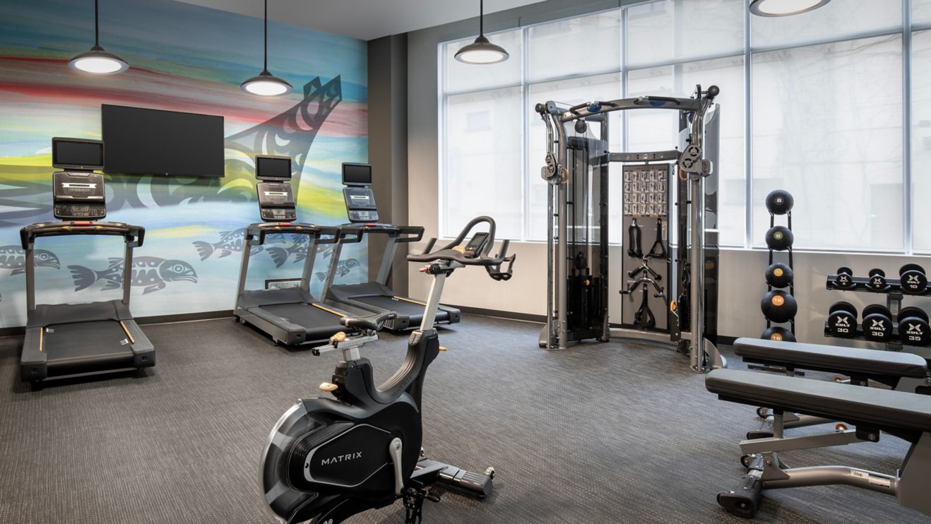 Fitness center with treadmills bike