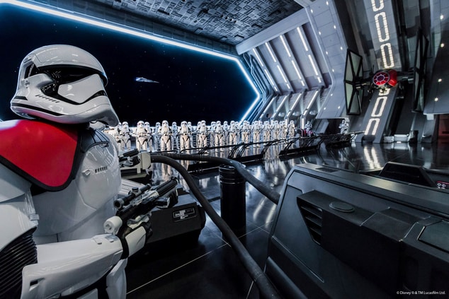 Star Destroyer hangar with storm troopers.