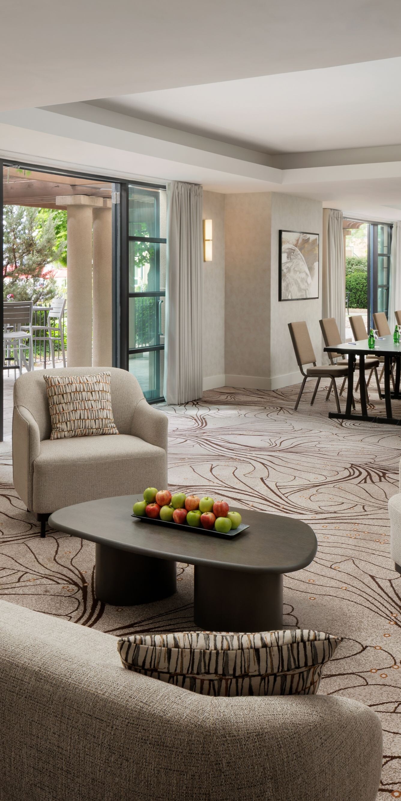 Meeting space with couches and big table
