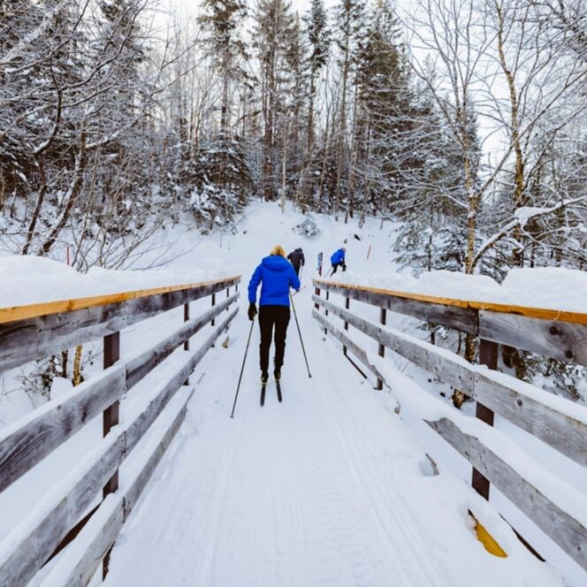 person cross country skiing