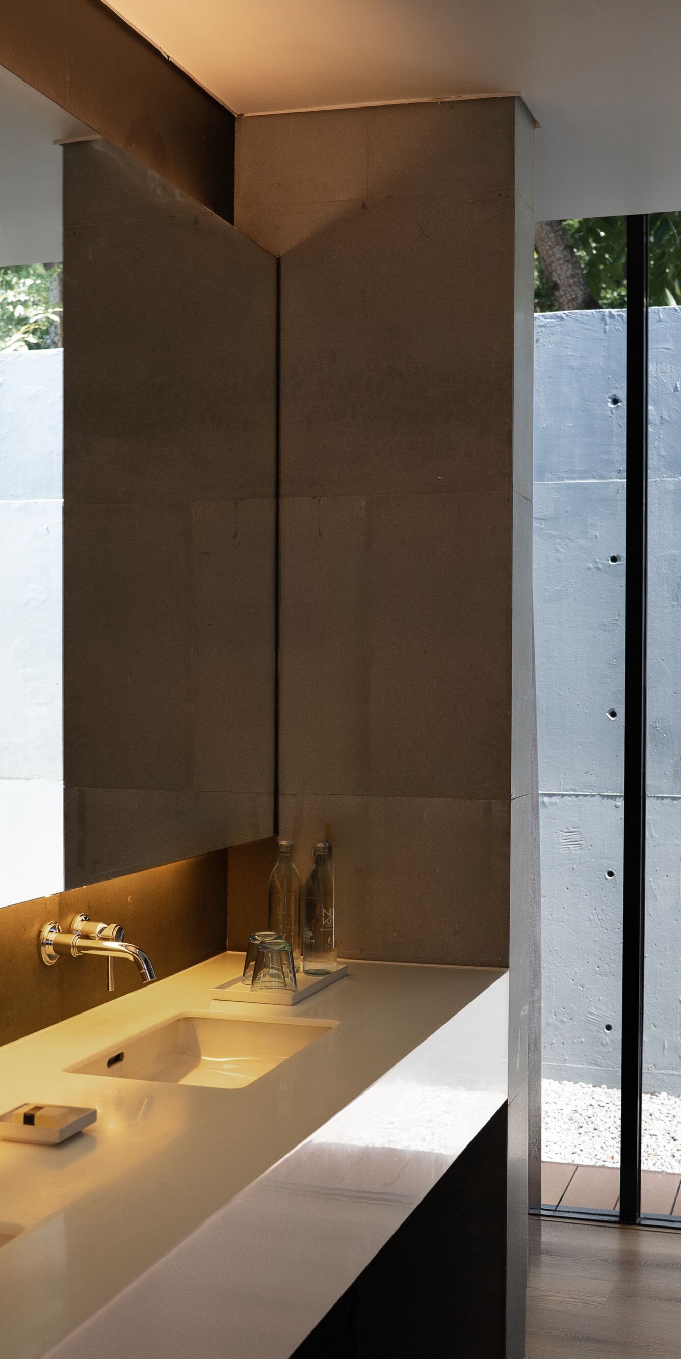 Bathroom with double vanity and large mirror