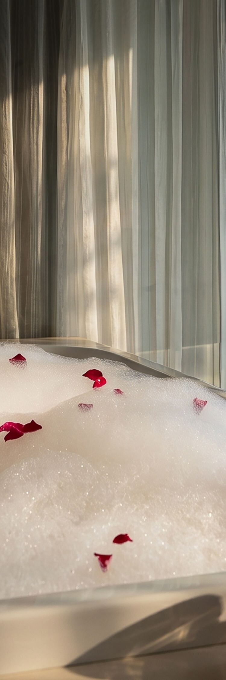 Bubble bath with rose petals. 