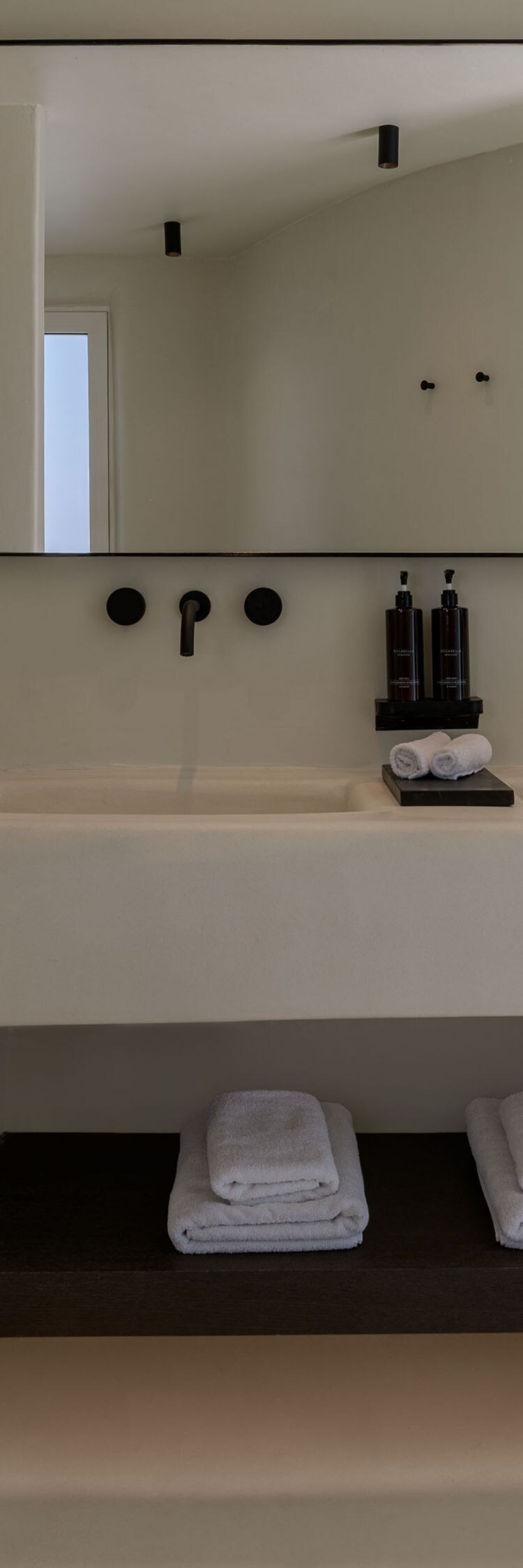 Modern bathroom with shower and double sink
