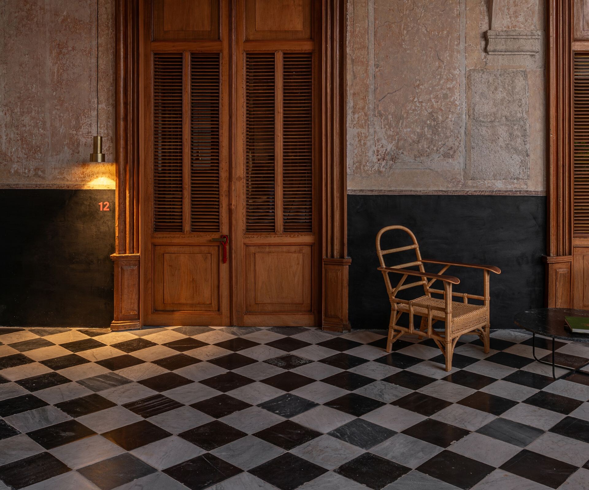 courtyard corridor, tiled floor