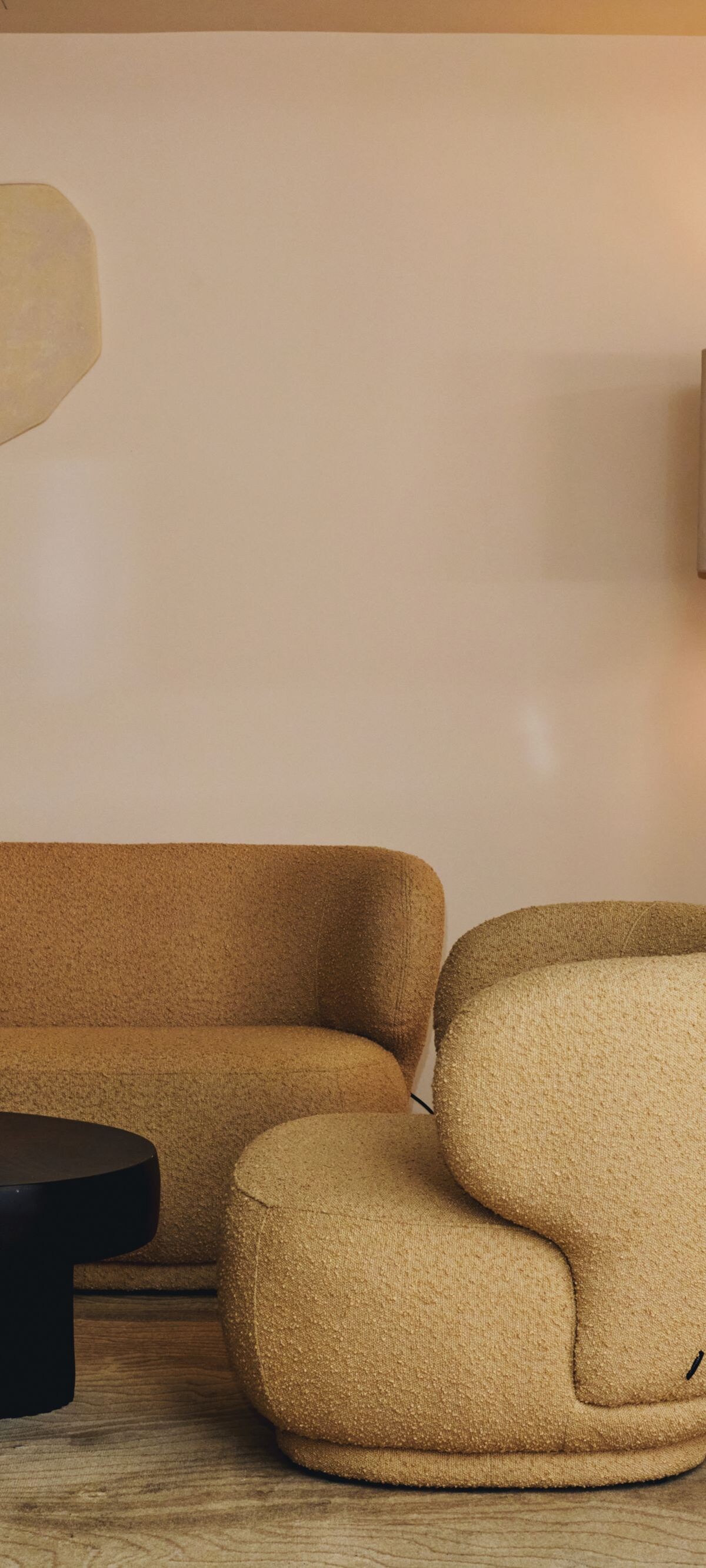 Modern lounge seating with coffee table and lamp