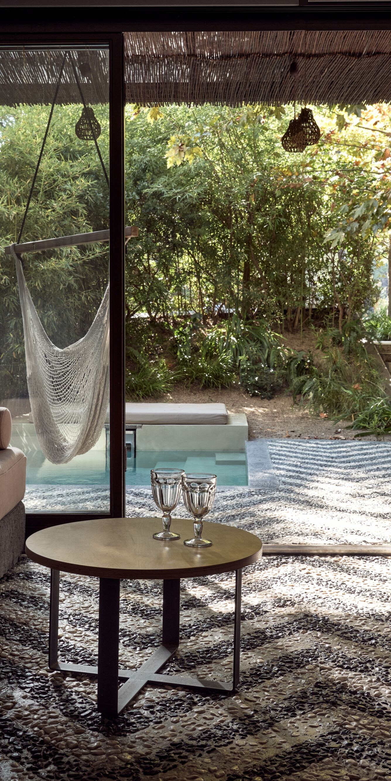couch, shelves, hammock, patio