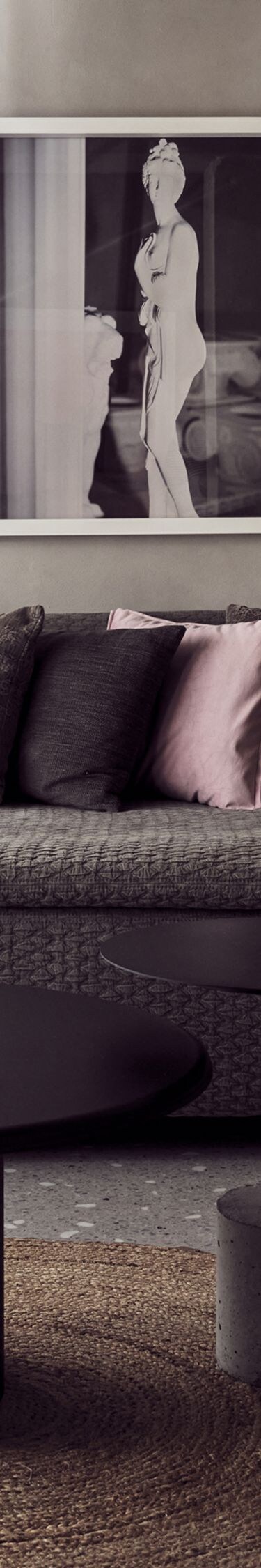 couch, with table, and artwork