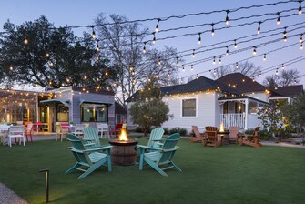 Backyard evening view with Firepits