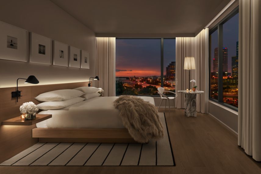 Room with king bed and city view
