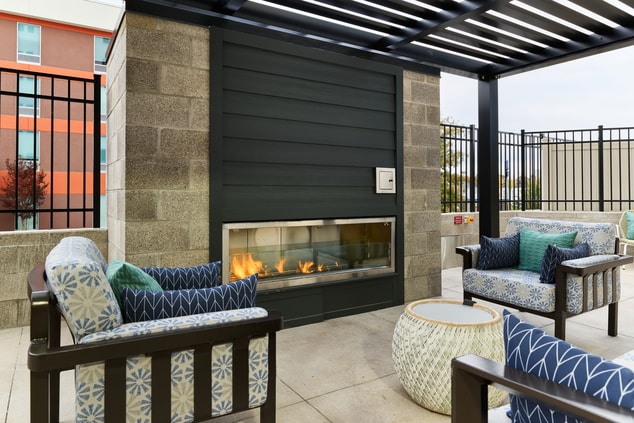 Our outdoor fireplace and patio