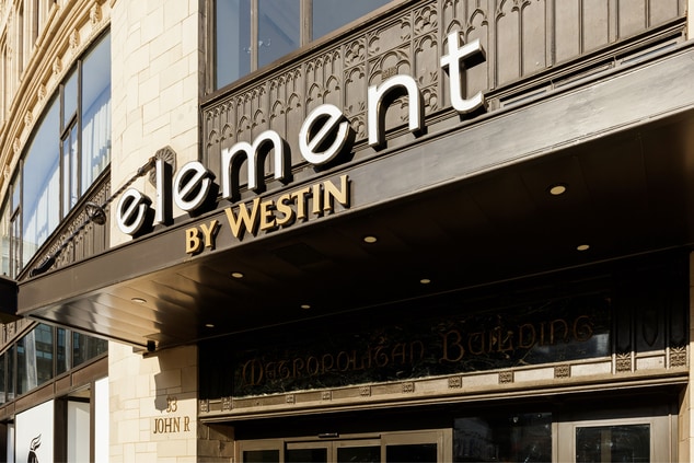 Exterior of Element Detroit hotel