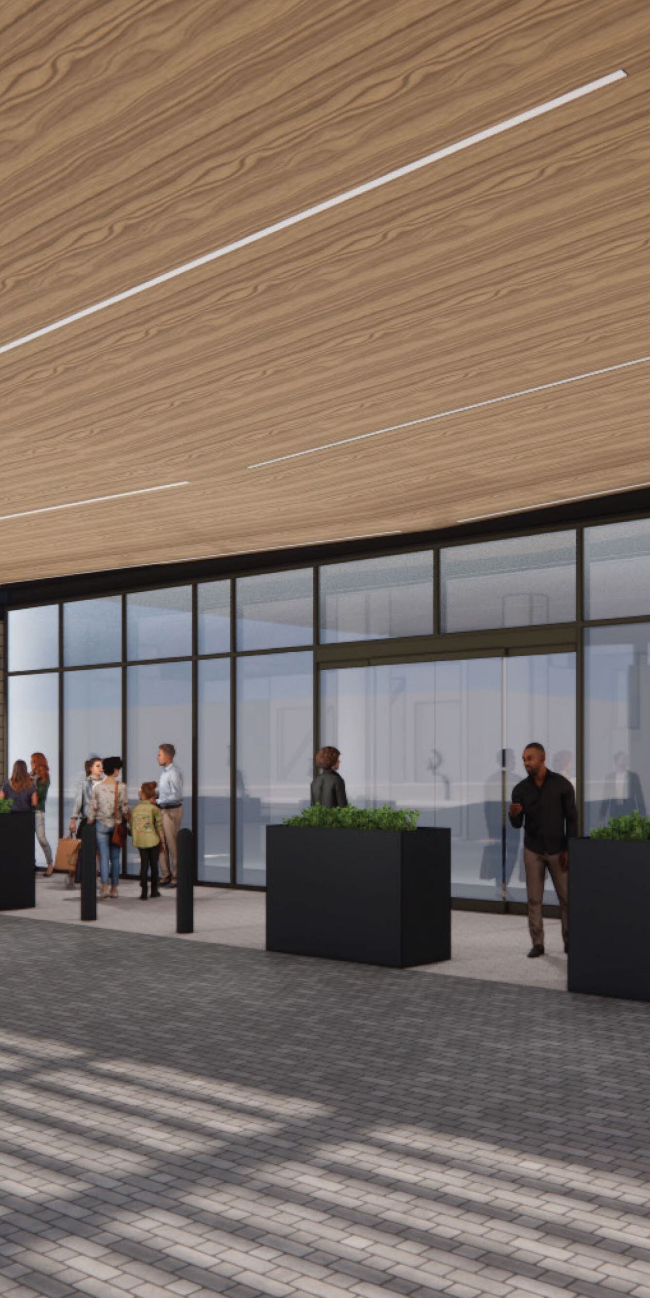 Modern building entrance with canopy