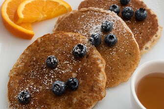 Pancakes topped with blueberries