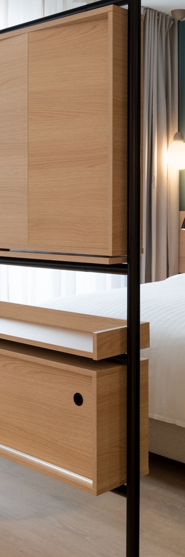 Double bed with revolving tv