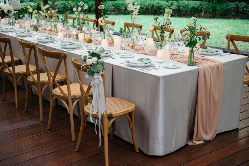 Long table set up in Garden Lounge Terrace