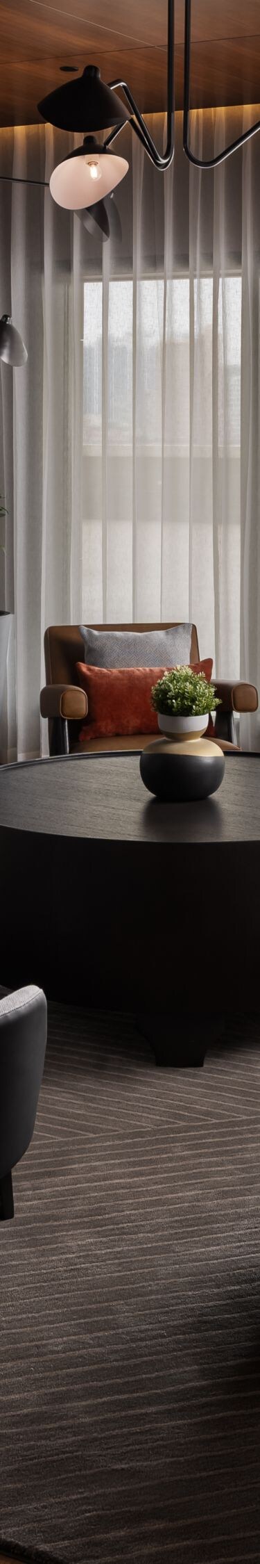 Lounge with fireplace and city view