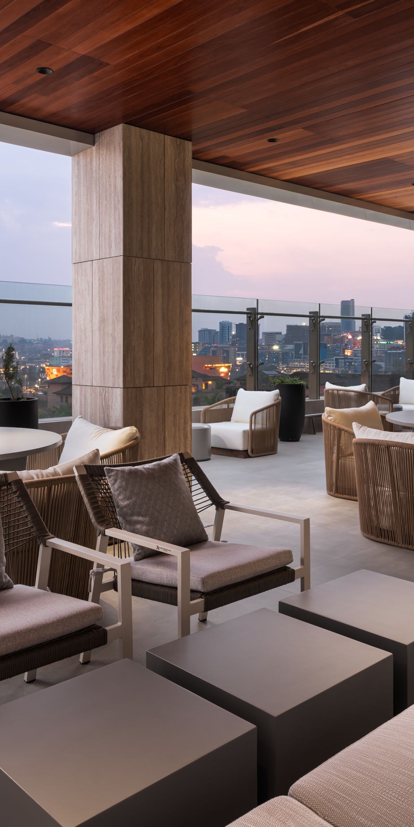 Rooftop terrace with city skyline view