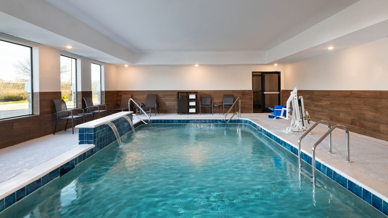 Indoor heated pool with water feature