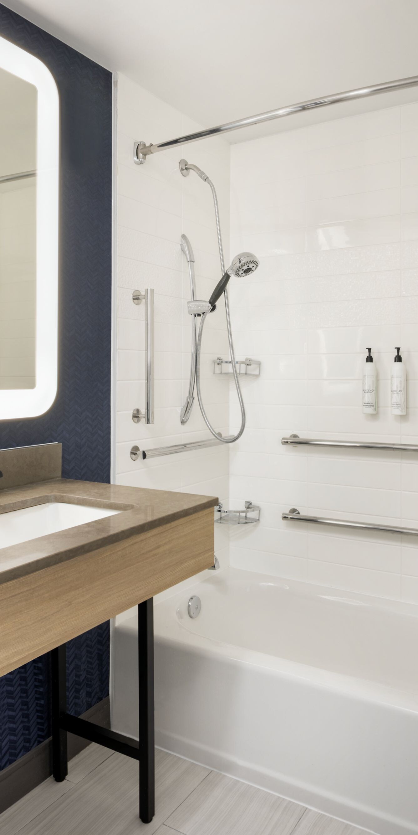 bathroom vanity and accessible tub
