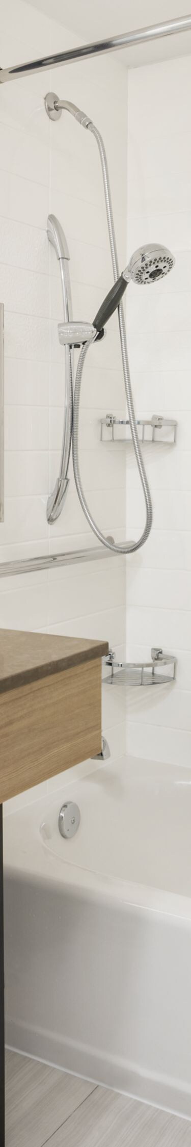bathroom vanity and accessible tub