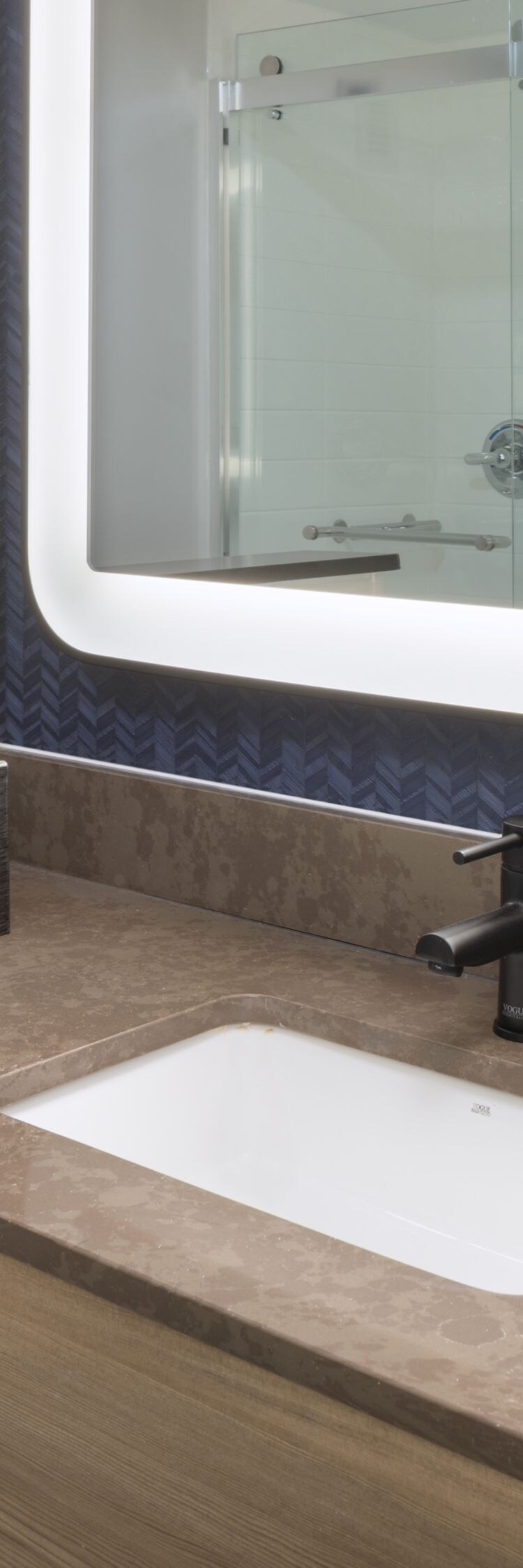 Guest bathroom vanity and shower