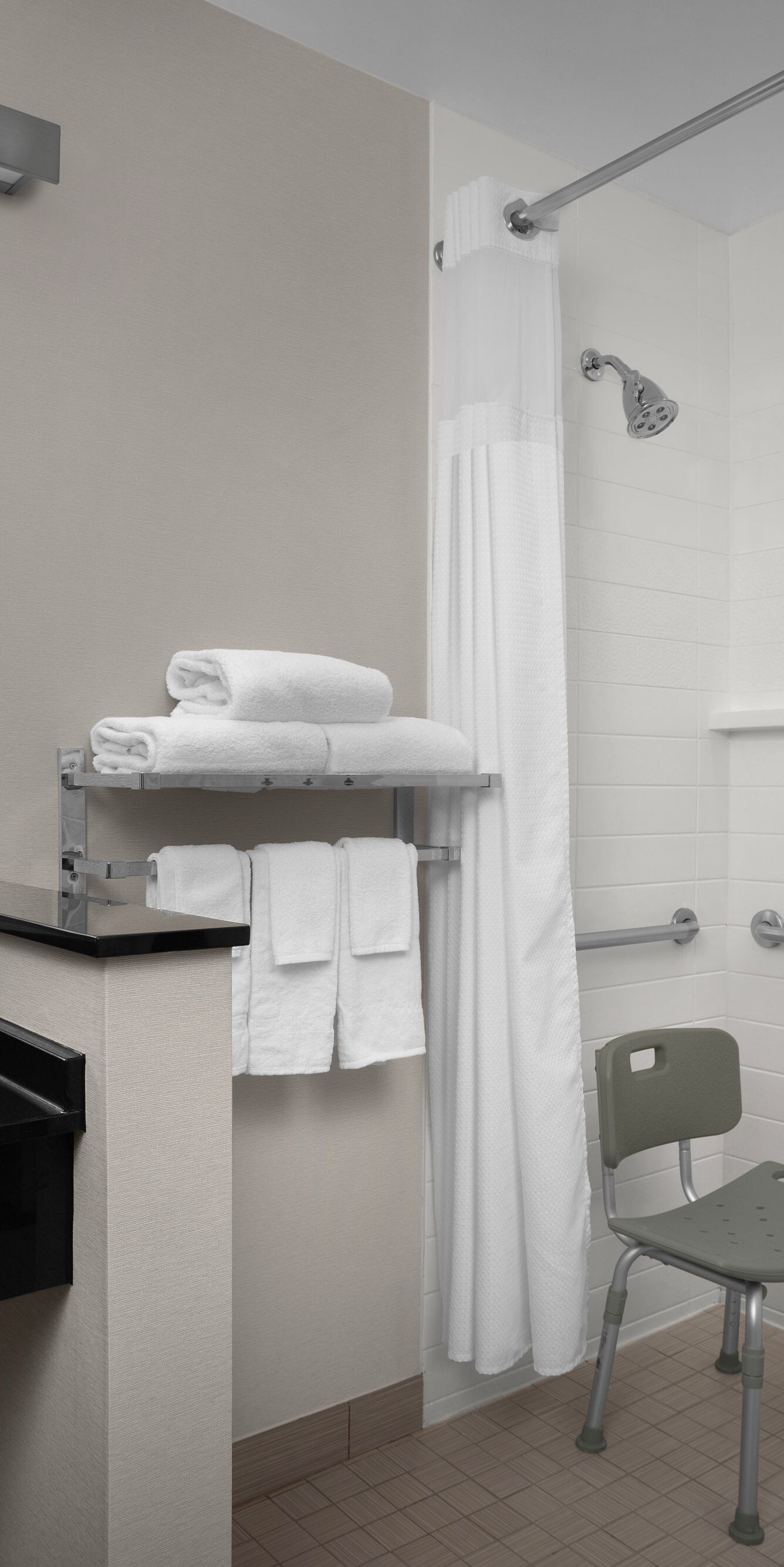 Accessible bathroom with roll-in shower
