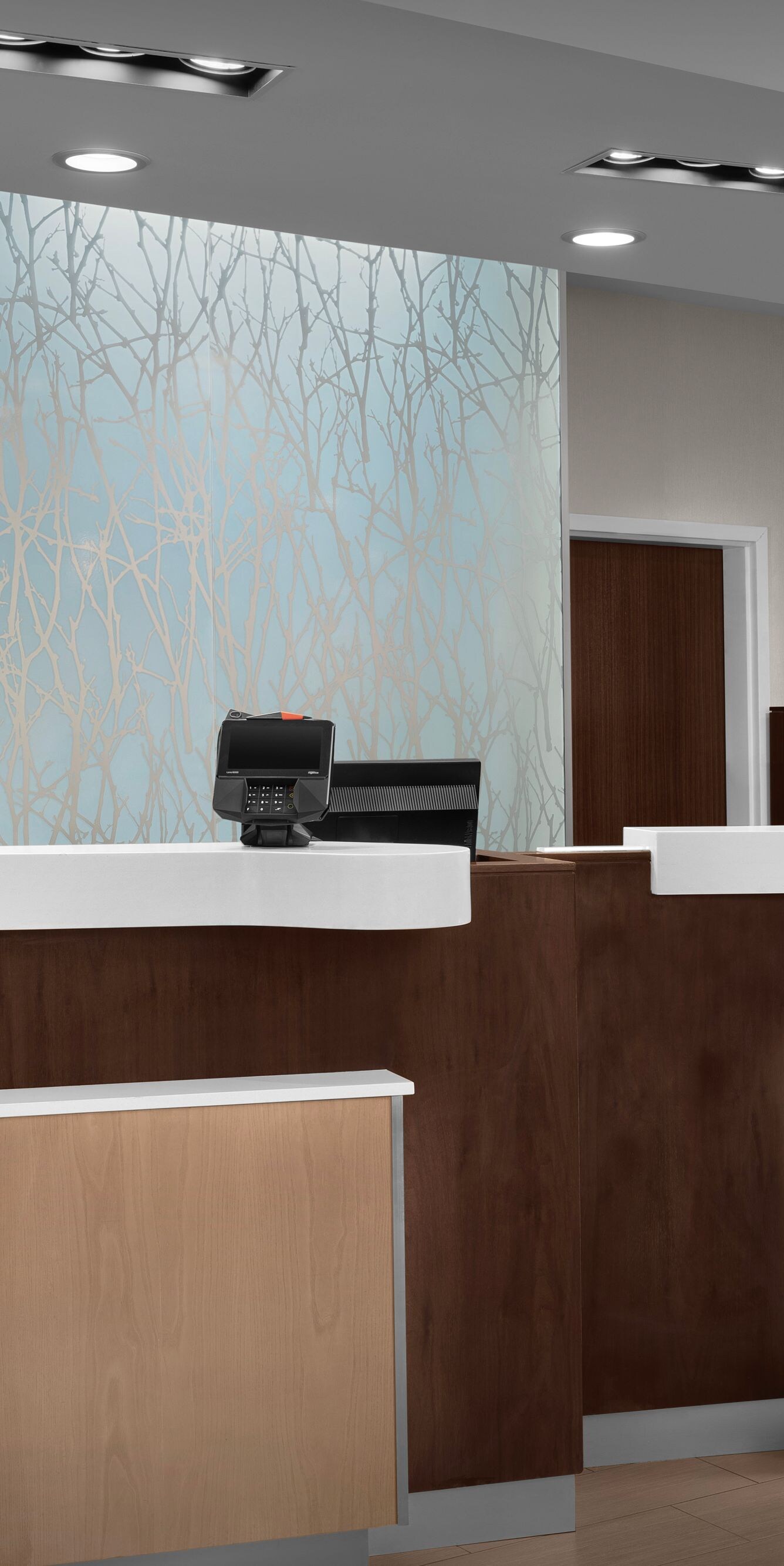 Hotel front desk and reception area