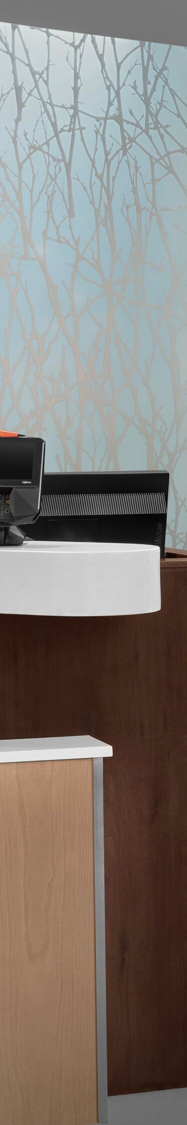 Hotel front desk and reception area
