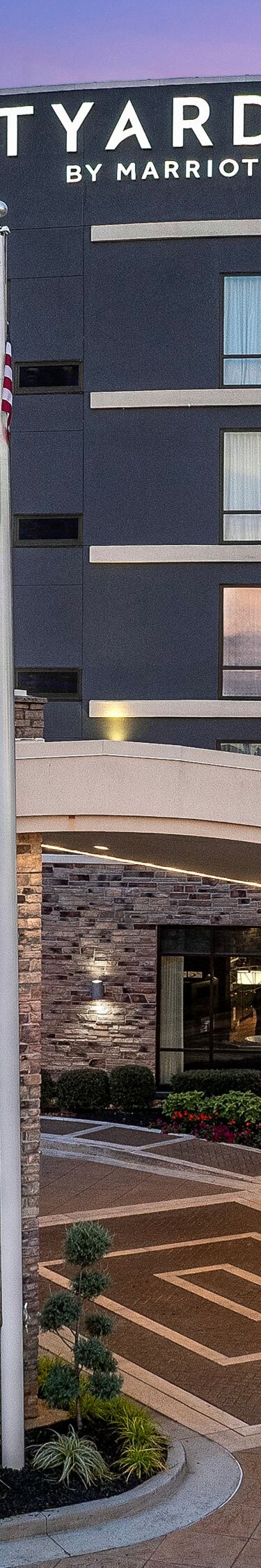 Hotel exterior just after sunset