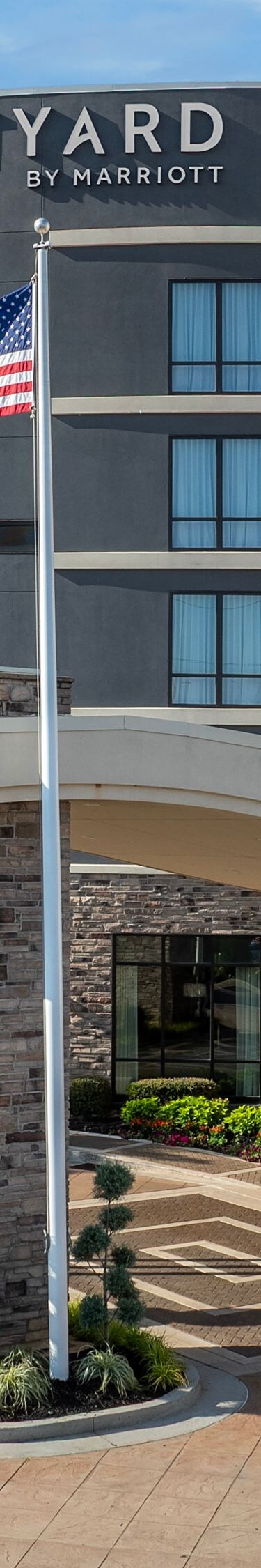 Hotel exterior and entrance in daylight