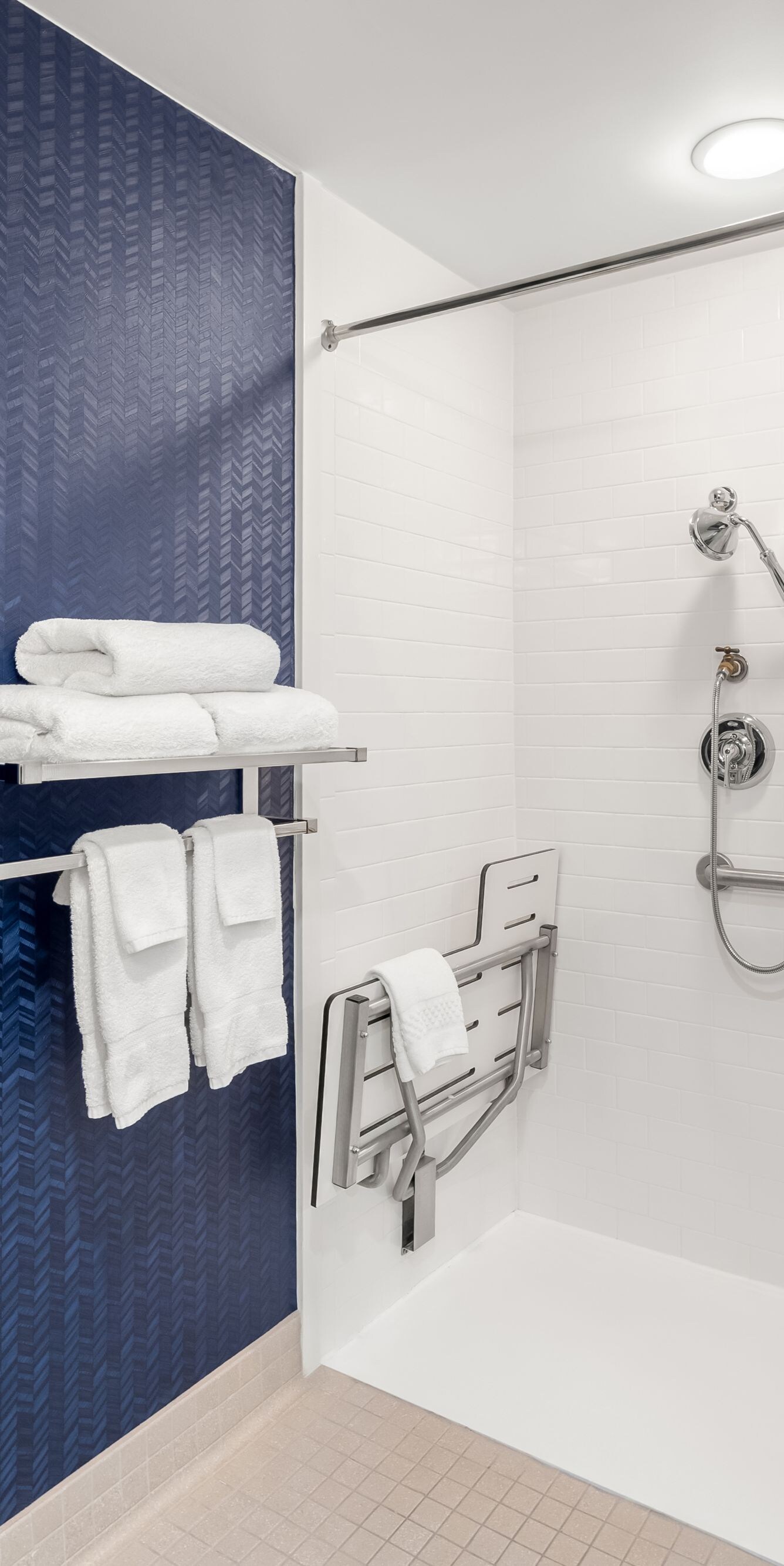 ADA shower with grab bars, bench