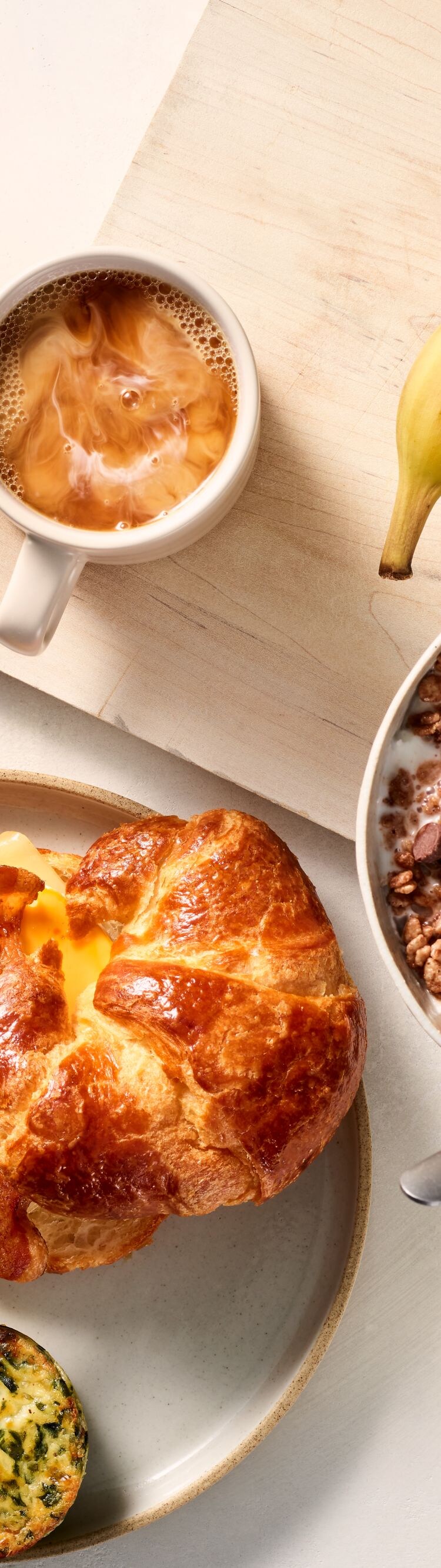 breakfast spread of food items