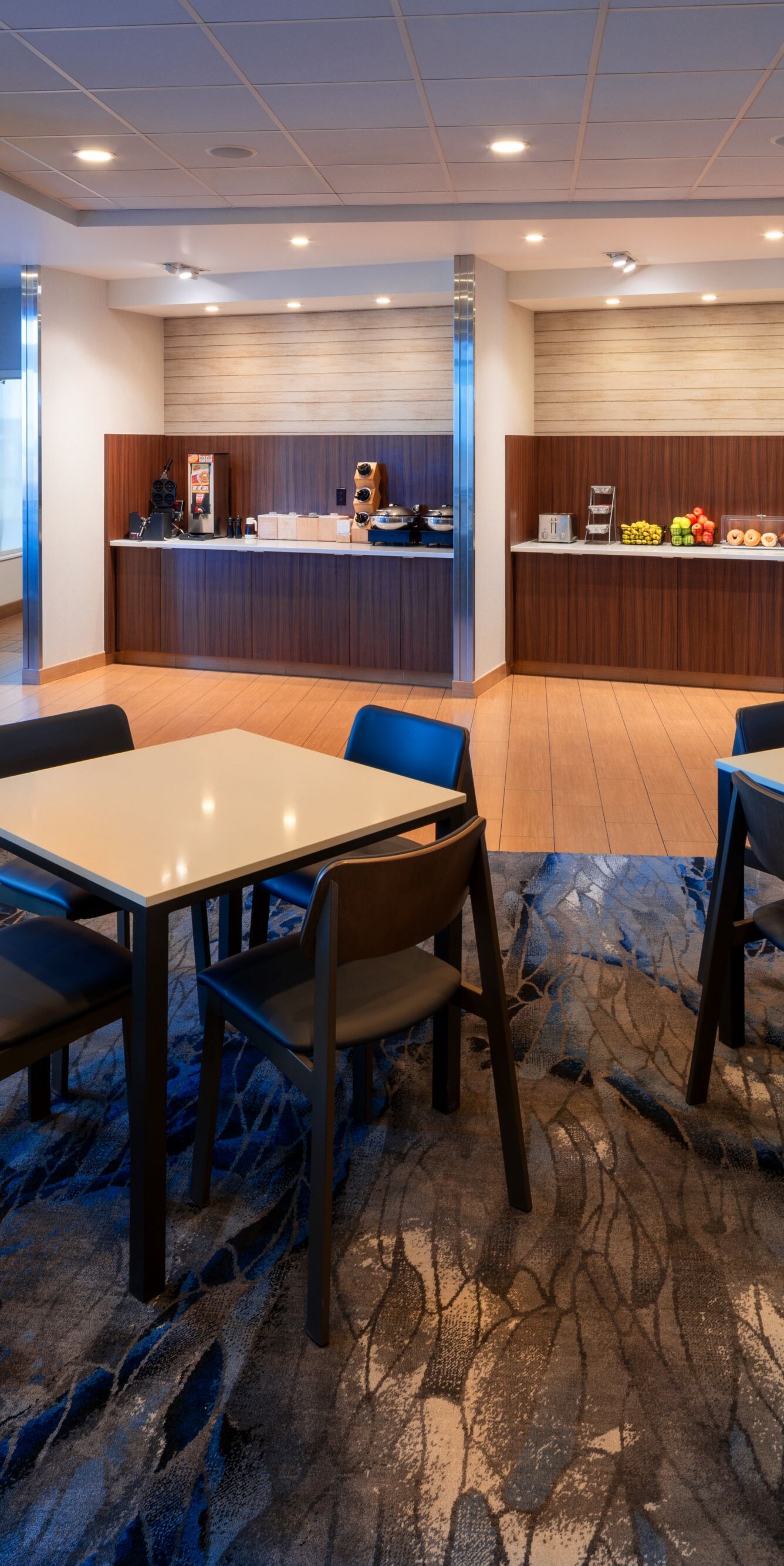 Complimentary breakfast buffet with food stations 