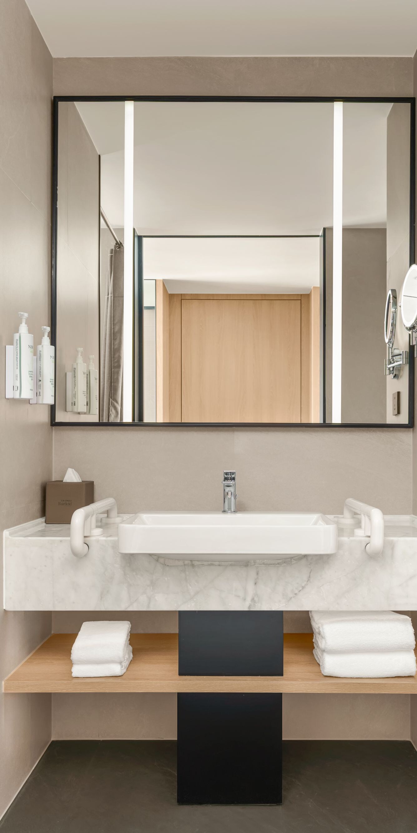 Accessible bathroom with sink and shower