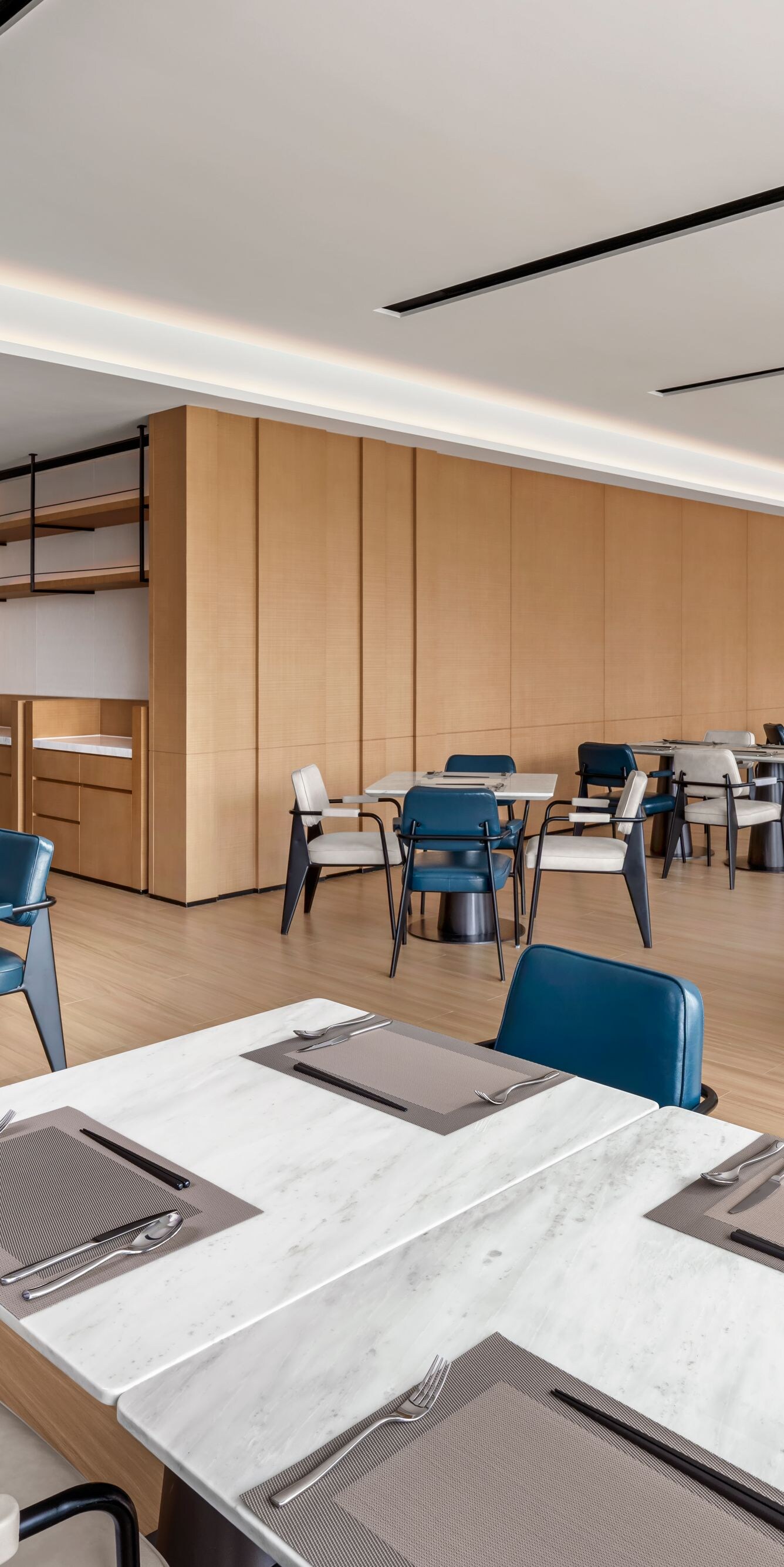 Restaurant dining area with tables and chairs