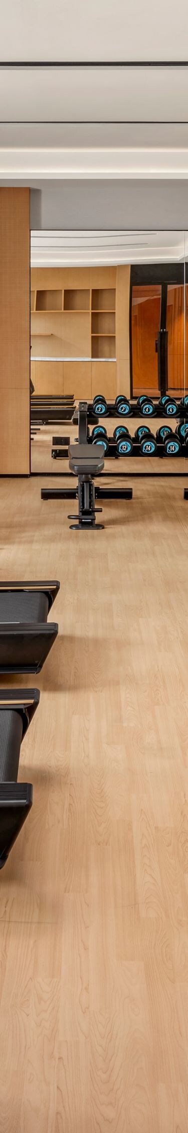 Fitness center with treadmills and free weights
