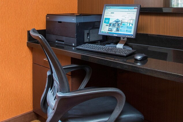 computer, printer and desk chair