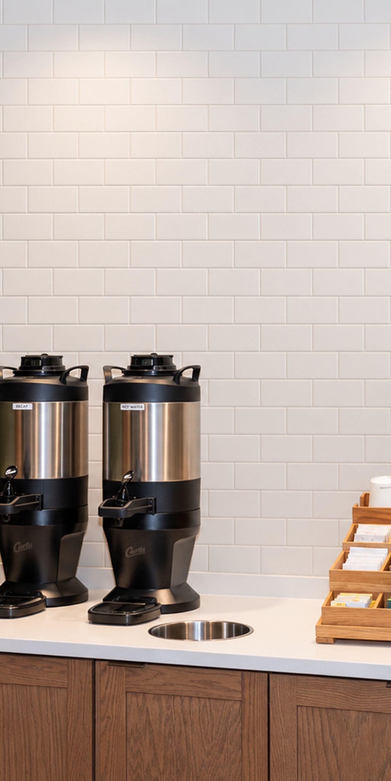 Coffee station with dispensers and tea