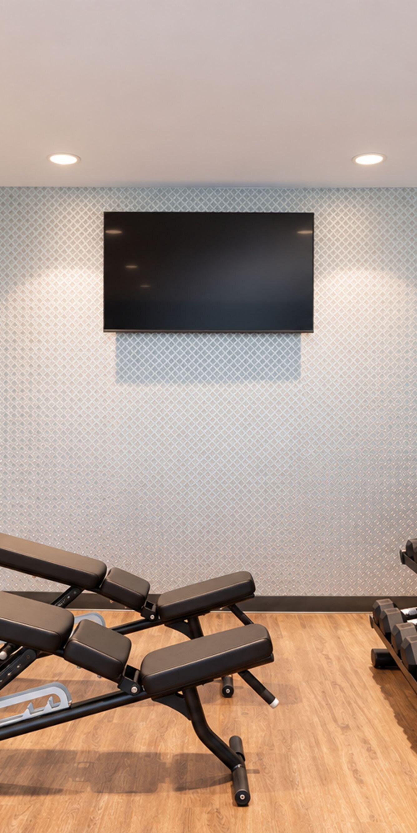 Fitness center with weights and bench