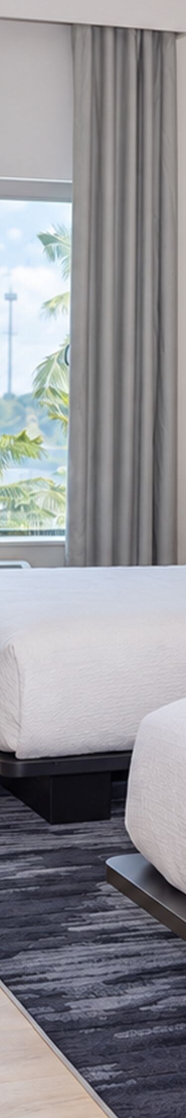 Double guest room with desk and palm view