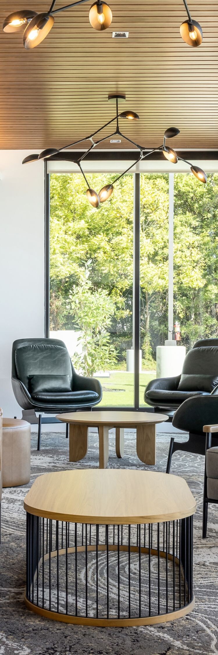 Hotel lobby seating area with armchairs