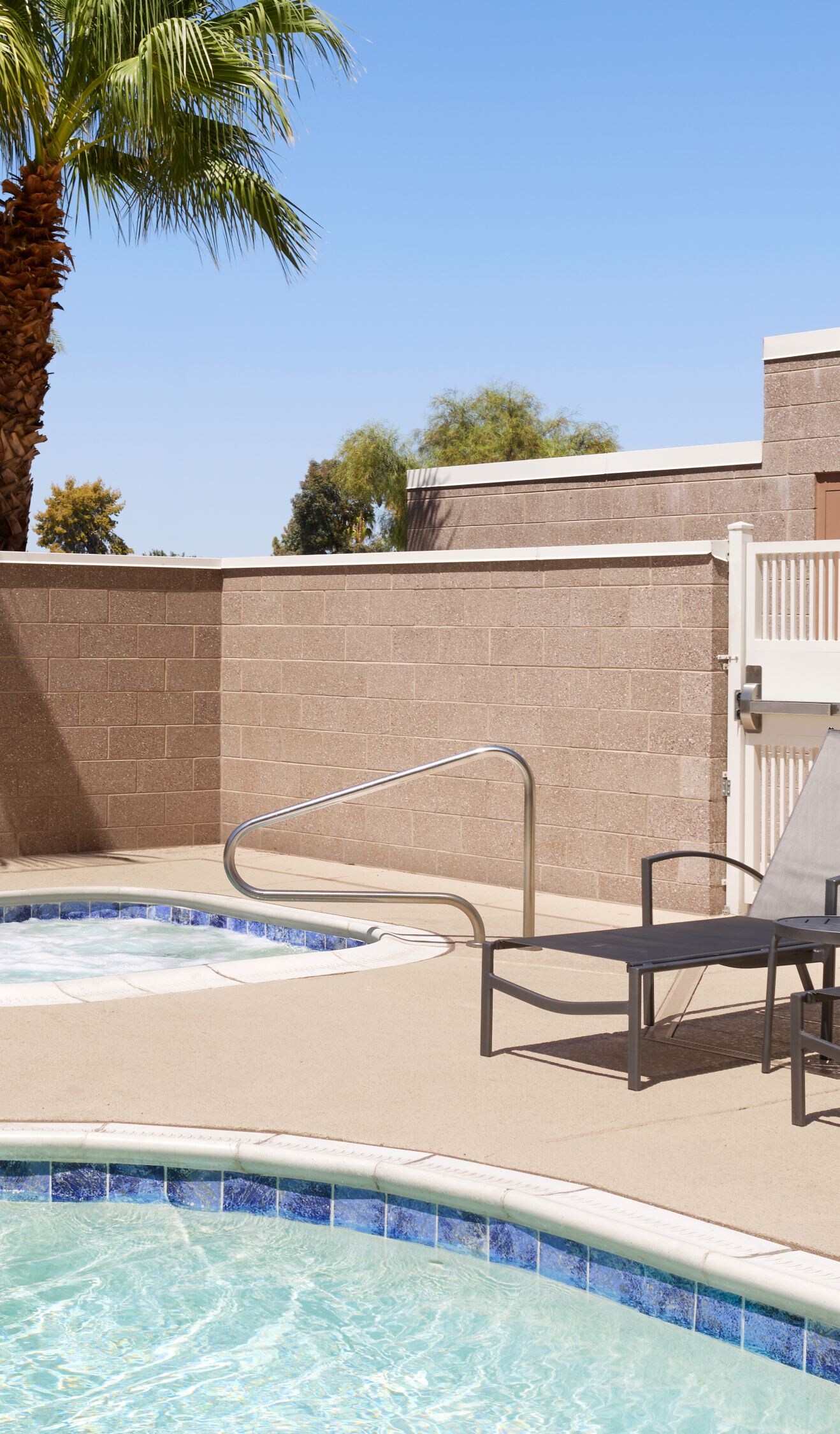 Whirlpool with lounge chairs and palm trees