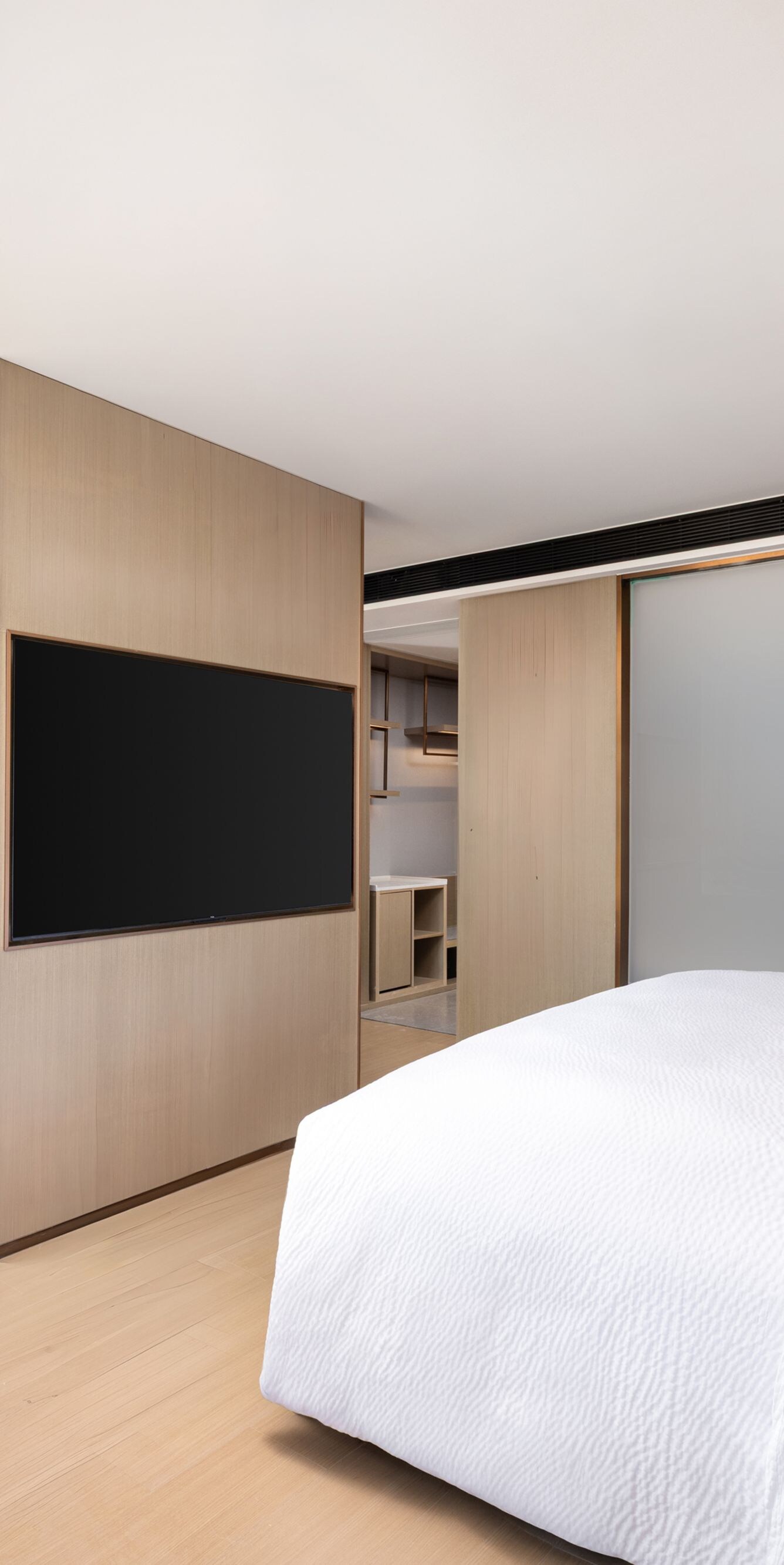 bed, desk and chair, armchair, TV