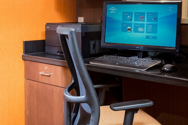 computer, printer and desk chair